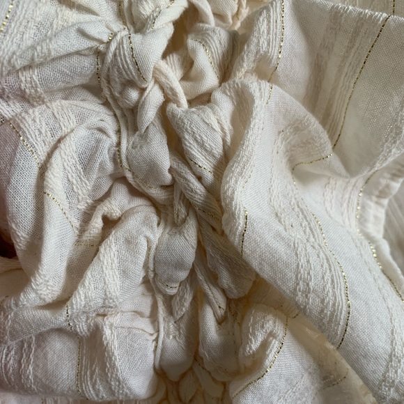 Zara Cream & Metallic Gold Thread Small Ruffle Lace Up Front Top - Picture 4 of 4